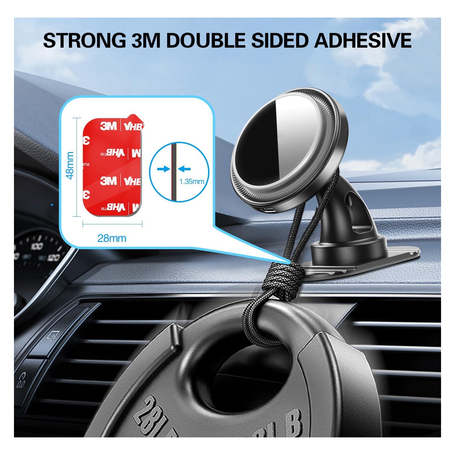 3M Sticky Adhesive Replacement for Magnetic Dashboard Car Mount Holder Base, v 5 Pack Rectangle Heat Resistance Double Side Tape VHB Sticker Pads for