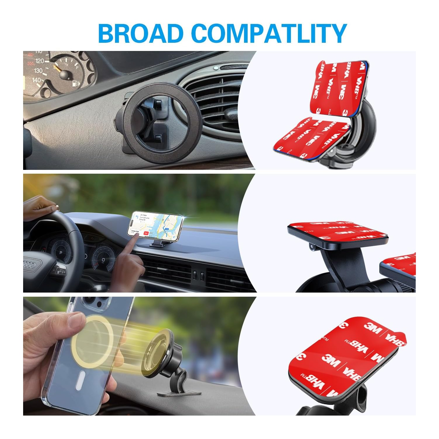 3M Sticky Adhesive Replacement for Magnetic Dashboard Car Mount Holder Base, v 5 Pack Rectangle Heat Resistance Double Side Tape VHB Sticker Pads for