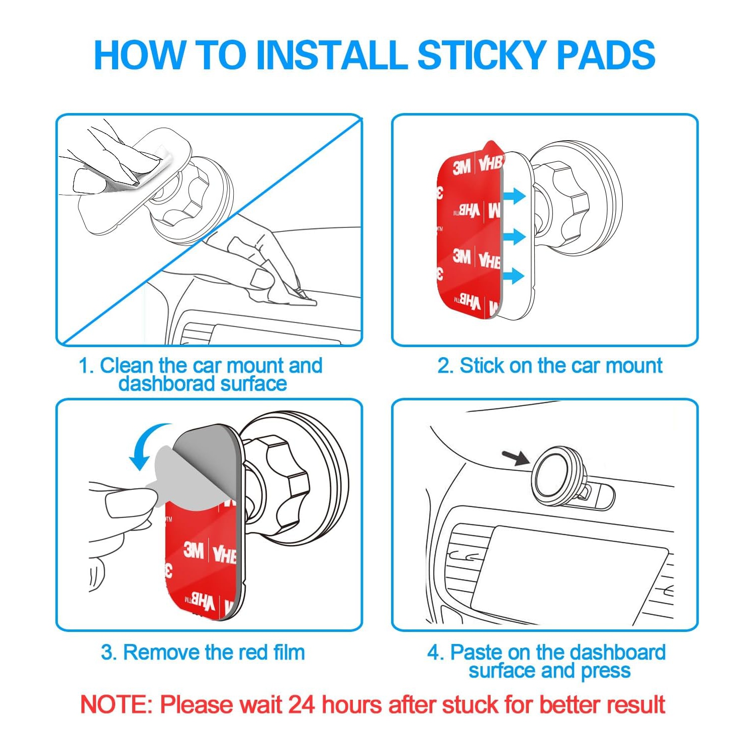 3M Sticky Adhesive Replacement for Magnetic Dashboard Car Mount Holder Base, v 5 Pack Rectangle Heat Resistance Double Side Tape VHB Sticker Pads for