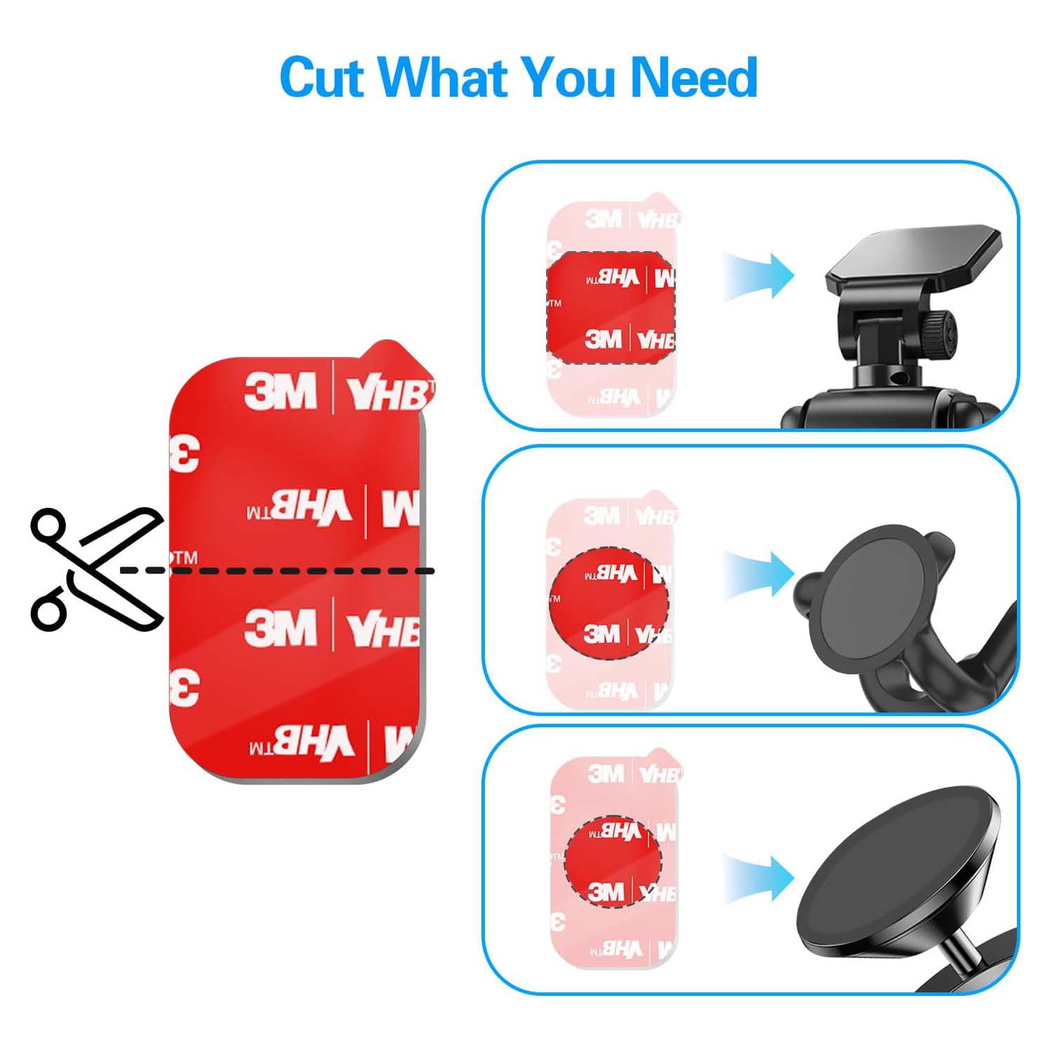 3M Sticky Adhesive Replacement for Magnetic Dashboard Car Mount Holder Base, v 5 Pack Rectangle Heat Resistance Double Side Tape VHB Sticker Pads for