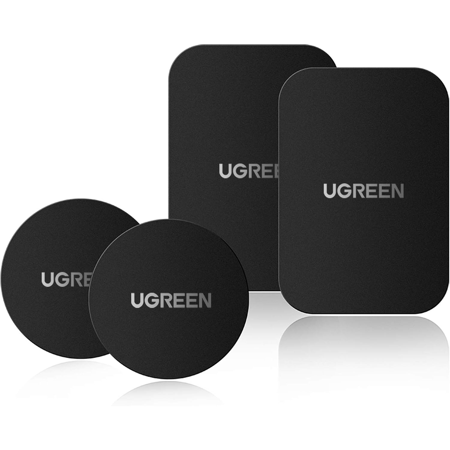 U Metal Plate for Magnetic Car Mount Cell Phone Magnet Holder with Strong Adhesive Sticker, 2 Round and 2 Rectangle Black