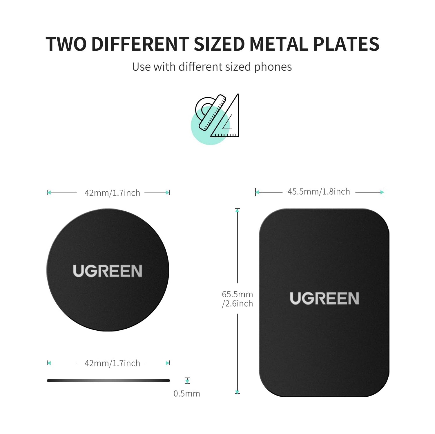 U Metal Plate for Magnetic Car Mount Cell Phone Magnet Holder with Strong Adhesive Sticker, 2 Round and 2 Rectangle Black