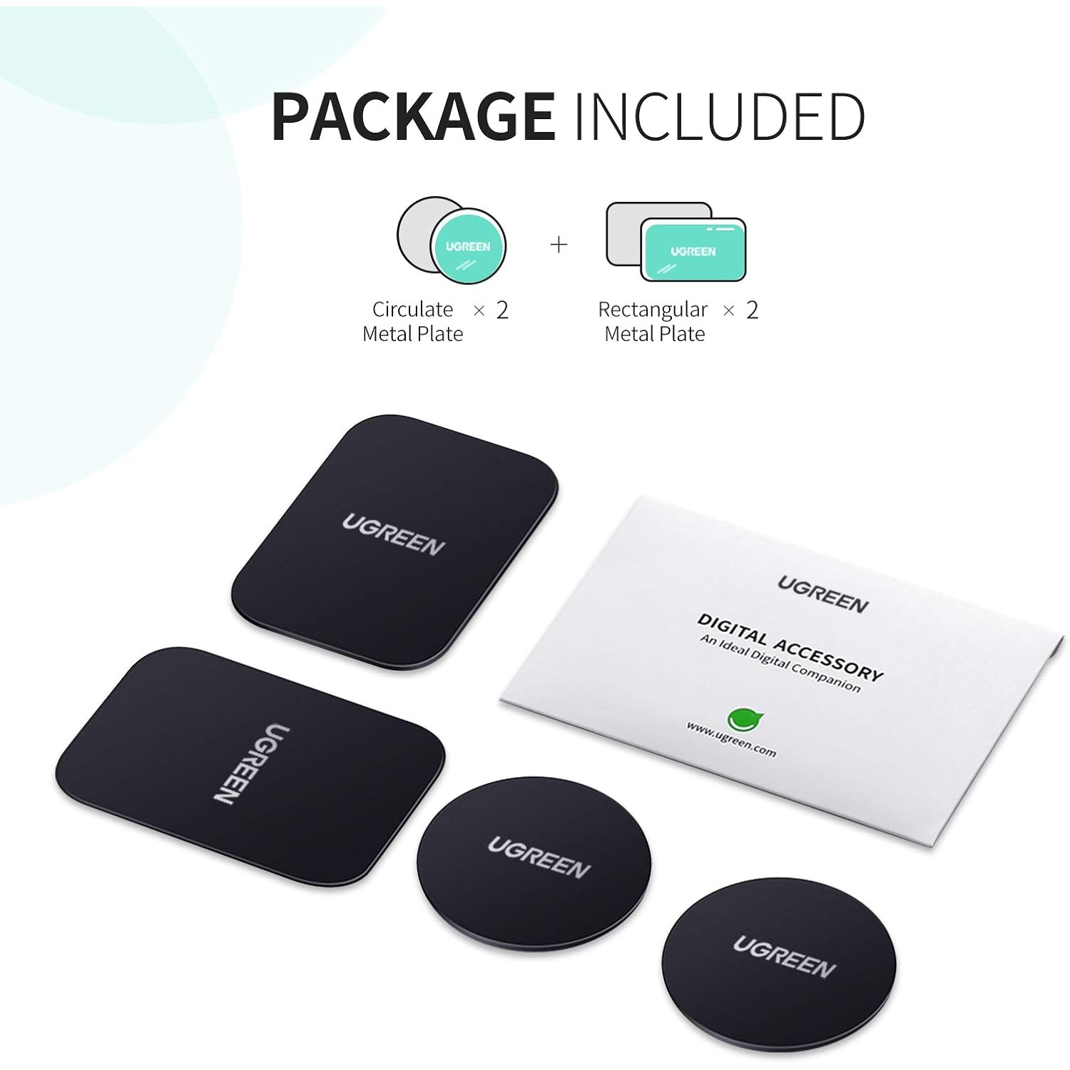 U Metal Plate for Magnetic Car Mount Cell Phone Magnet Holder with Strong Adhesive Sticker, 2 Round and 2 Rectangle Black