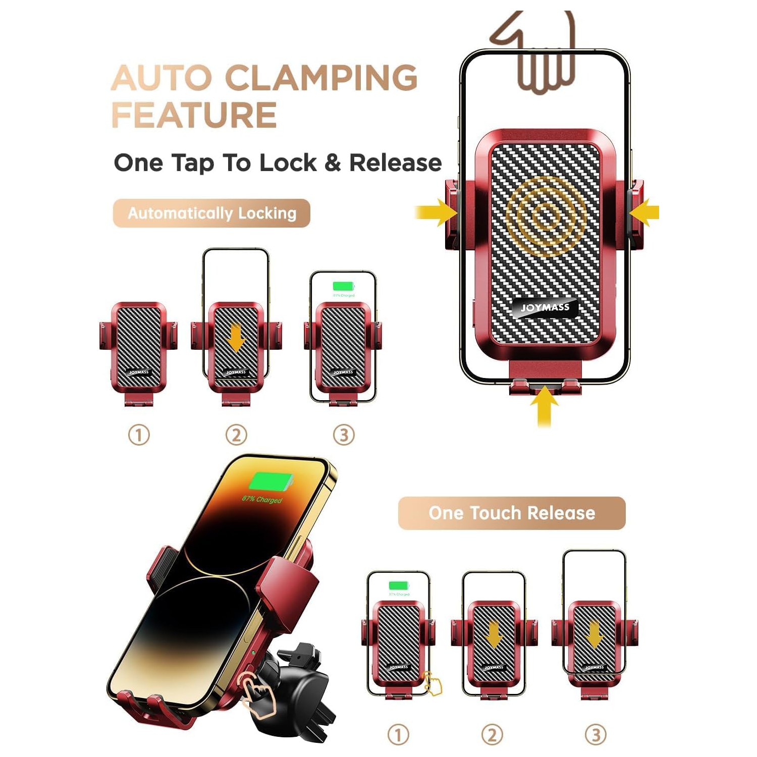 Wireless Car Charger, Phone Holders, 15W Auto Clamping Phone Mount Car Accessories for iPhone 16 15 14 13 12 Mini Pro Max 11, Samsung Galaxy S24