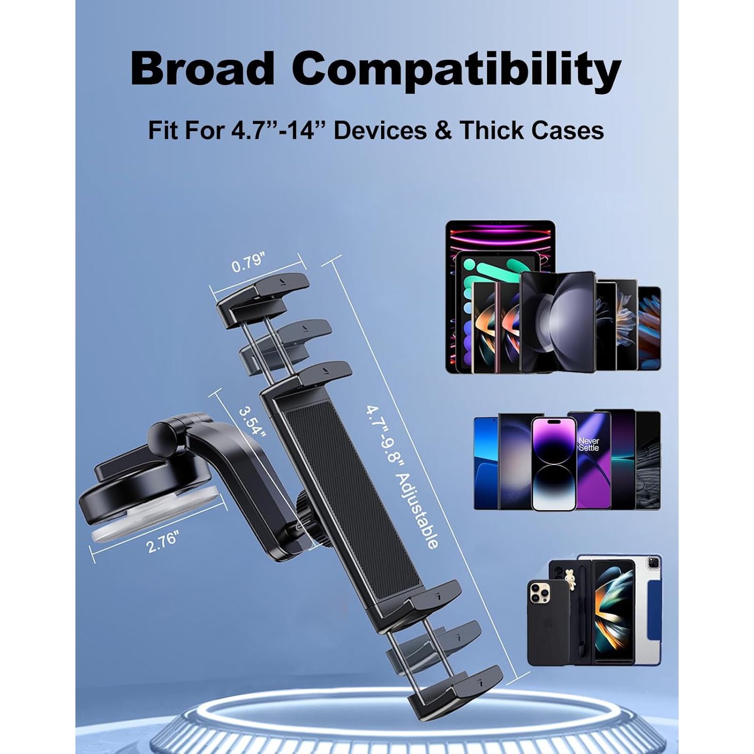 x iPad Car Mount, Cell Phone Holder Car Dash Tablet [360° Rotatable & Firmly Grip] Universal Z Fold Car Mount Dashboard for iPad Mini Pro Air Z Fold