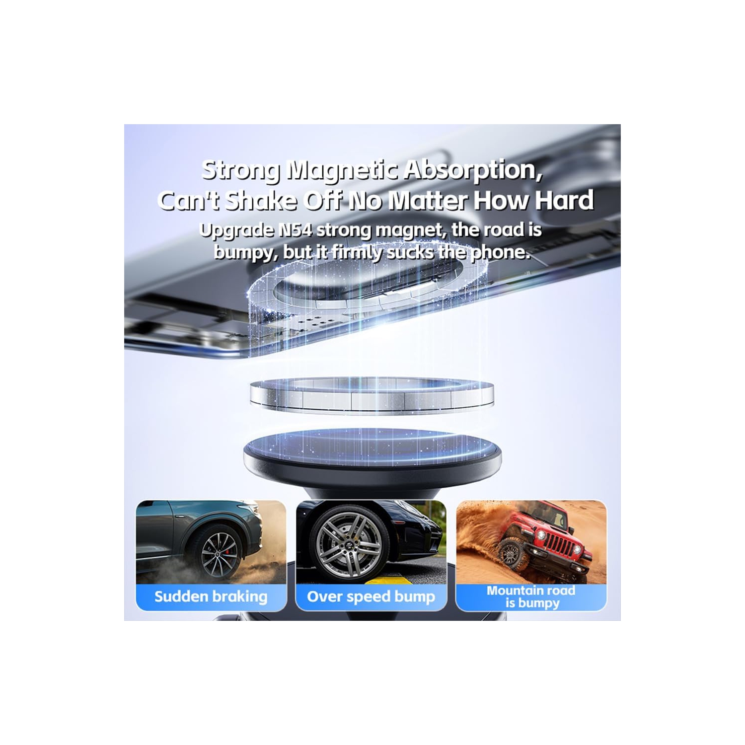 J Magnetic Phone Holder for Car - 360° Rotating Dashboard Mount, Strong Suction Cup, Universal Phone Stand for iPhone, Samsung, GPS Navigation