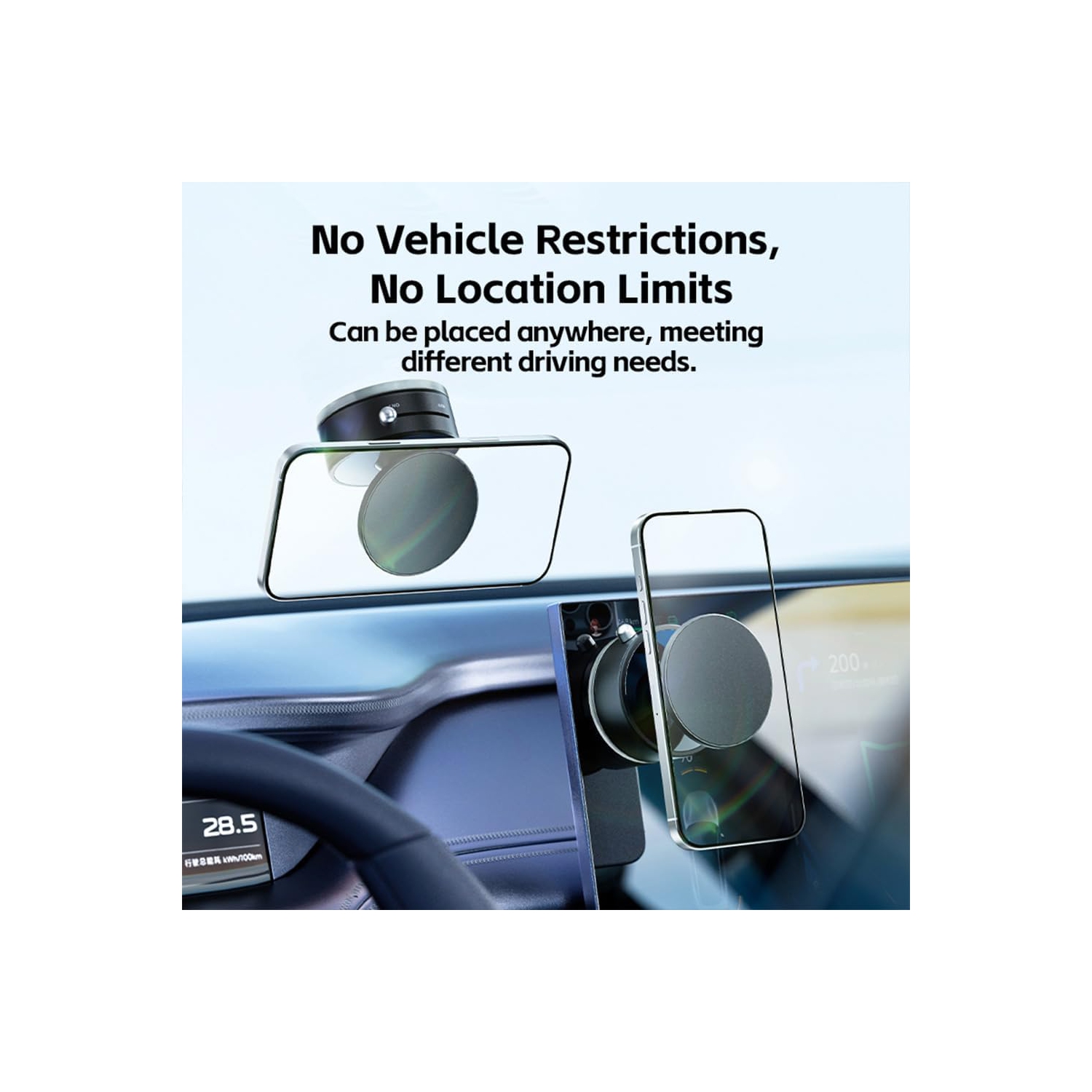 J Magnetic Phone Holder for Car - 360° Rotating Dashboard Mount, Strong Suction Cup, Universal Phone Stand for iPhone, Samsung, GPS Navigation