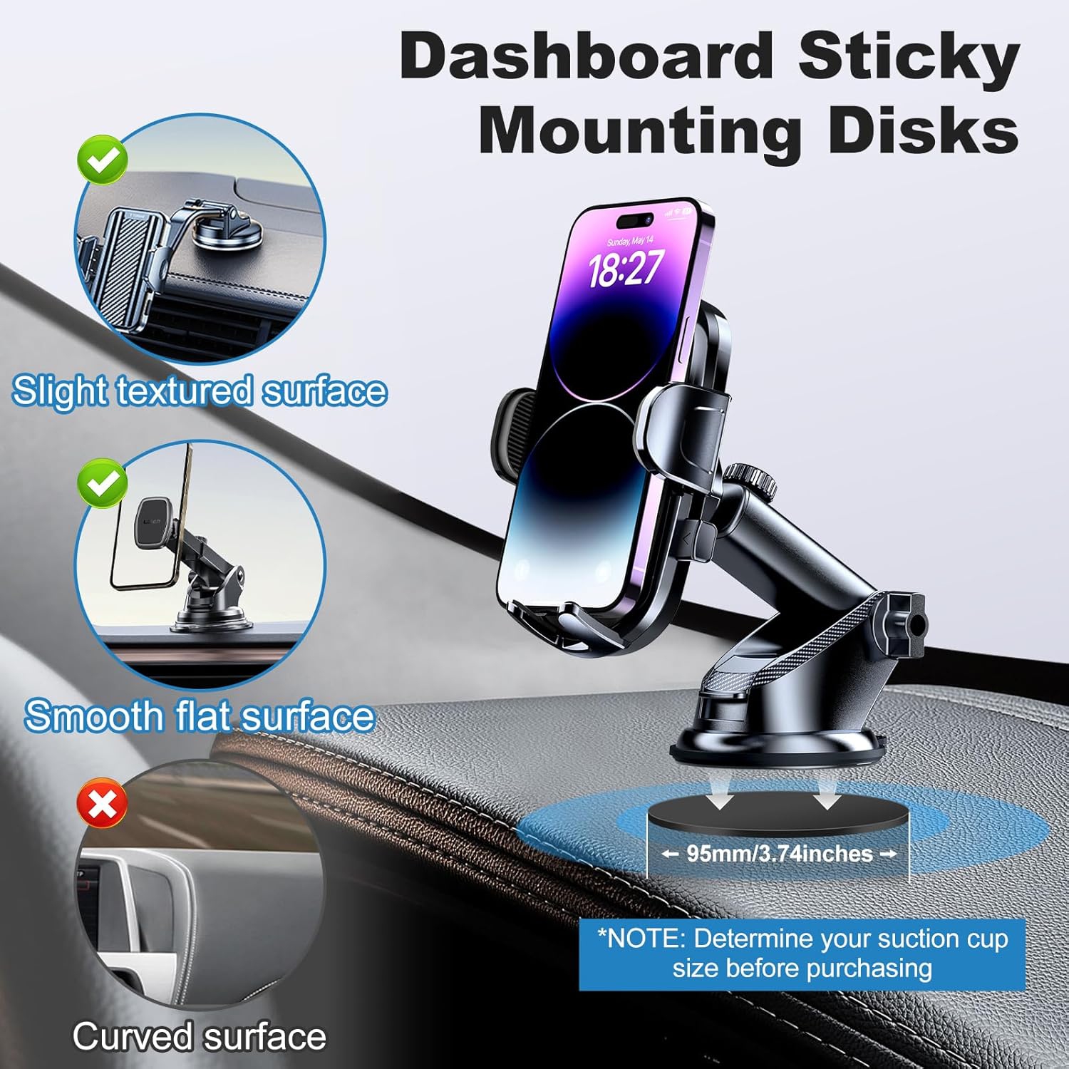 Dashboard Pad Mounting Disk for Suction Cup Mount, 2pcs Adhesive Disc for Car Phone Holder Base, Large Sticky Plastic Dsk Replacement for Garmin GPS,