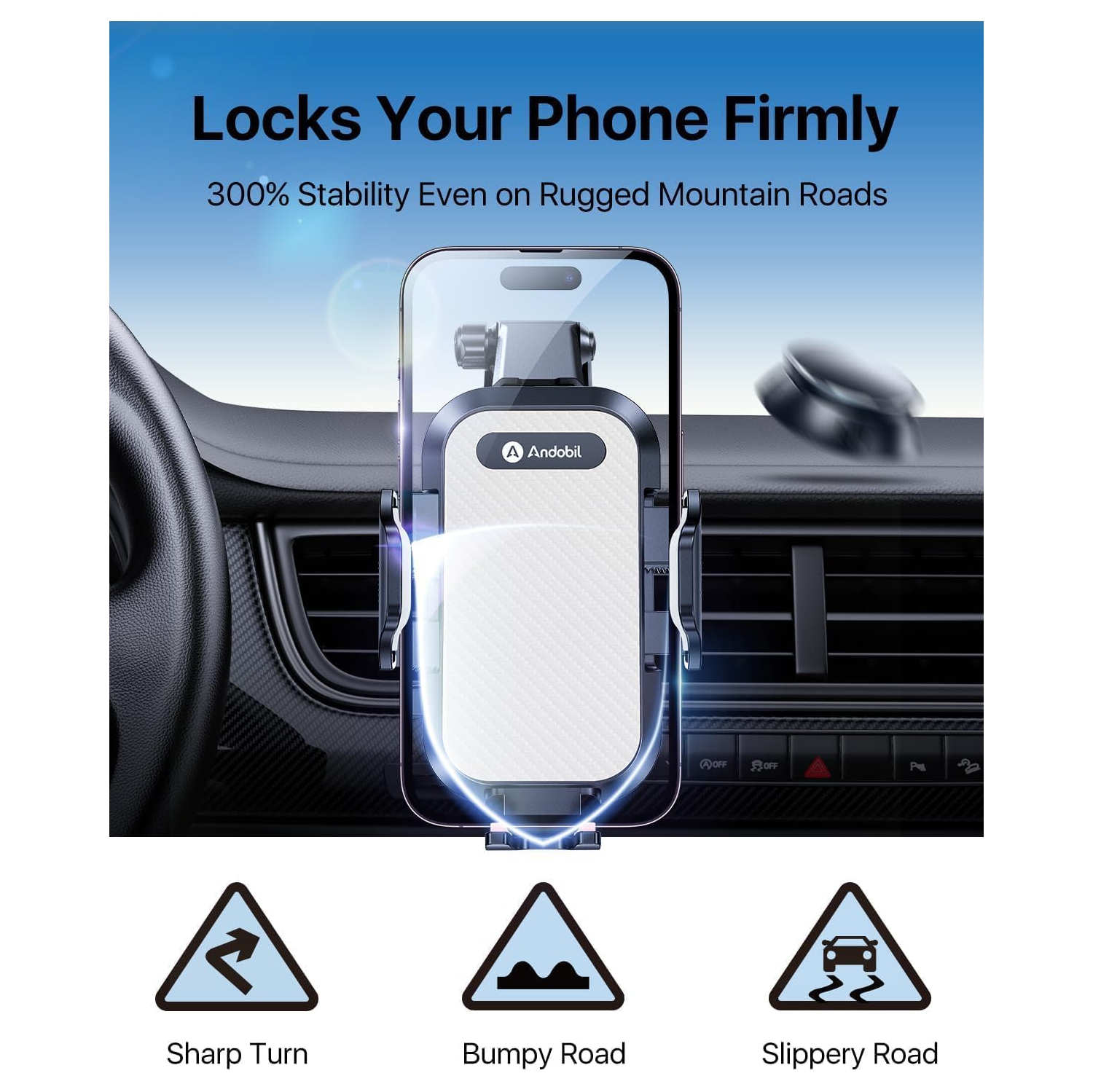 a Car Phone Holder Mount Cell Phone Holder Car - Easy Clamp Hands Free Compatible with Dashboard-Windshield-Vent iPhone 16 15 14 13 12 Pro Max,