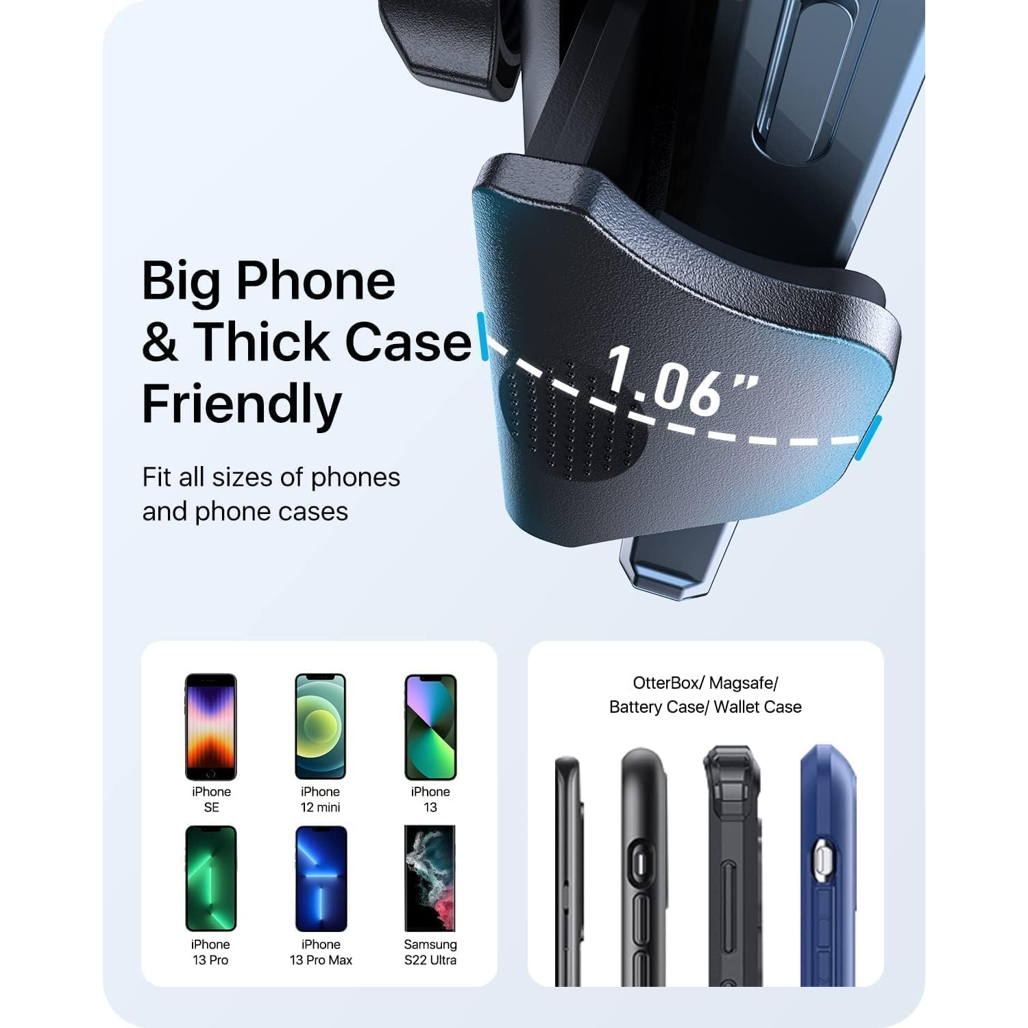 a Car Phone Holder Mount Cell Phone Holder Car - Easy Clamp Hands Free Compatible with Dashboard-Windshield-Vent iPhone 16 15 14 13 12 Pro Max,