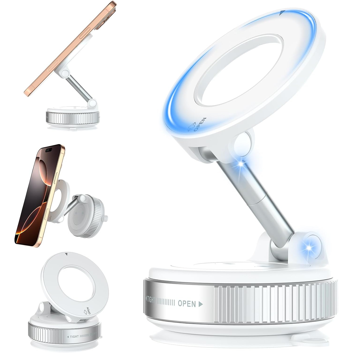 F for 360° Vacuum Magnetic Car Phone Holder, Foldable and Adjustable + Super Stable Suction Cup, Compatible with iPhone and Android, Suitable for