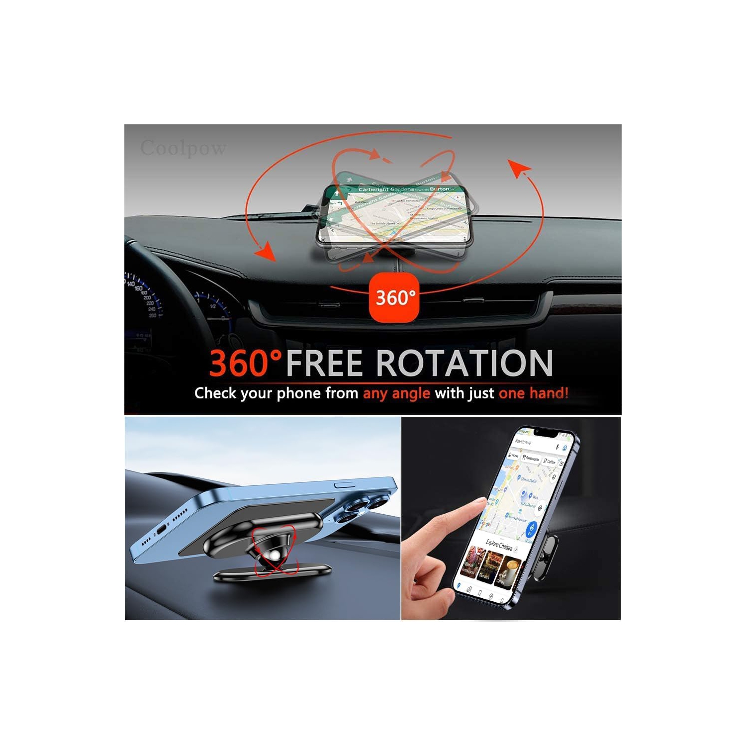 (2-PACK)Magnetic Phone Holder for Car [Super Strong Magnet ] [ with 4 Metal Plate ] iPhone Magnetic Car Phone Holder Mount [ 360° Rotation ]