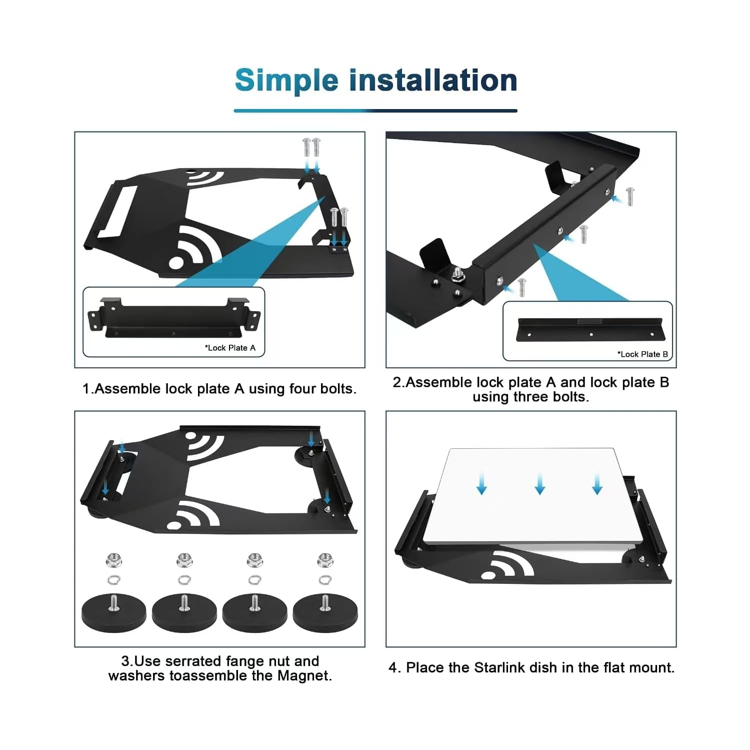 N Starlink Gen 3 Flat Roof Mount Kit, Starlink Standard Dish Magnetic Quick Release Roof Mount Kit for RV, Vans, Boat, Truck(Black)