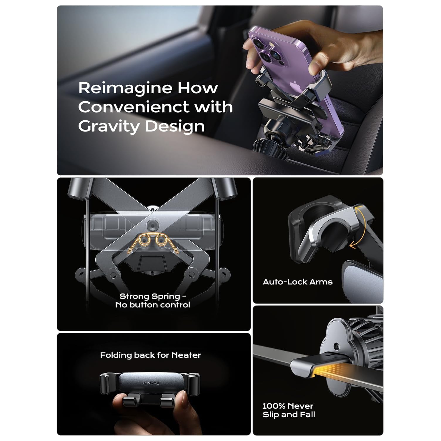 A Phone Holder for Car Vent 2025 Gravity Air Vent Car Phone Holder Mount for iPhone 16 Pro Max with Vent Clip Hand Free Cell Phone Car Mount for