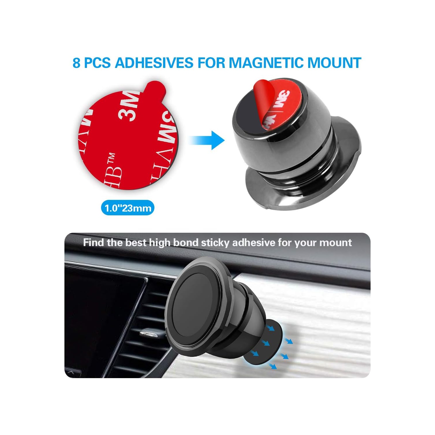 Sticky Adhesive Replacement for Magnetic Car Mount, P 8PCS Circular Heat Resistant 3M VHB Double Sided Strong Sticker Pads for Magnet Cell Phone