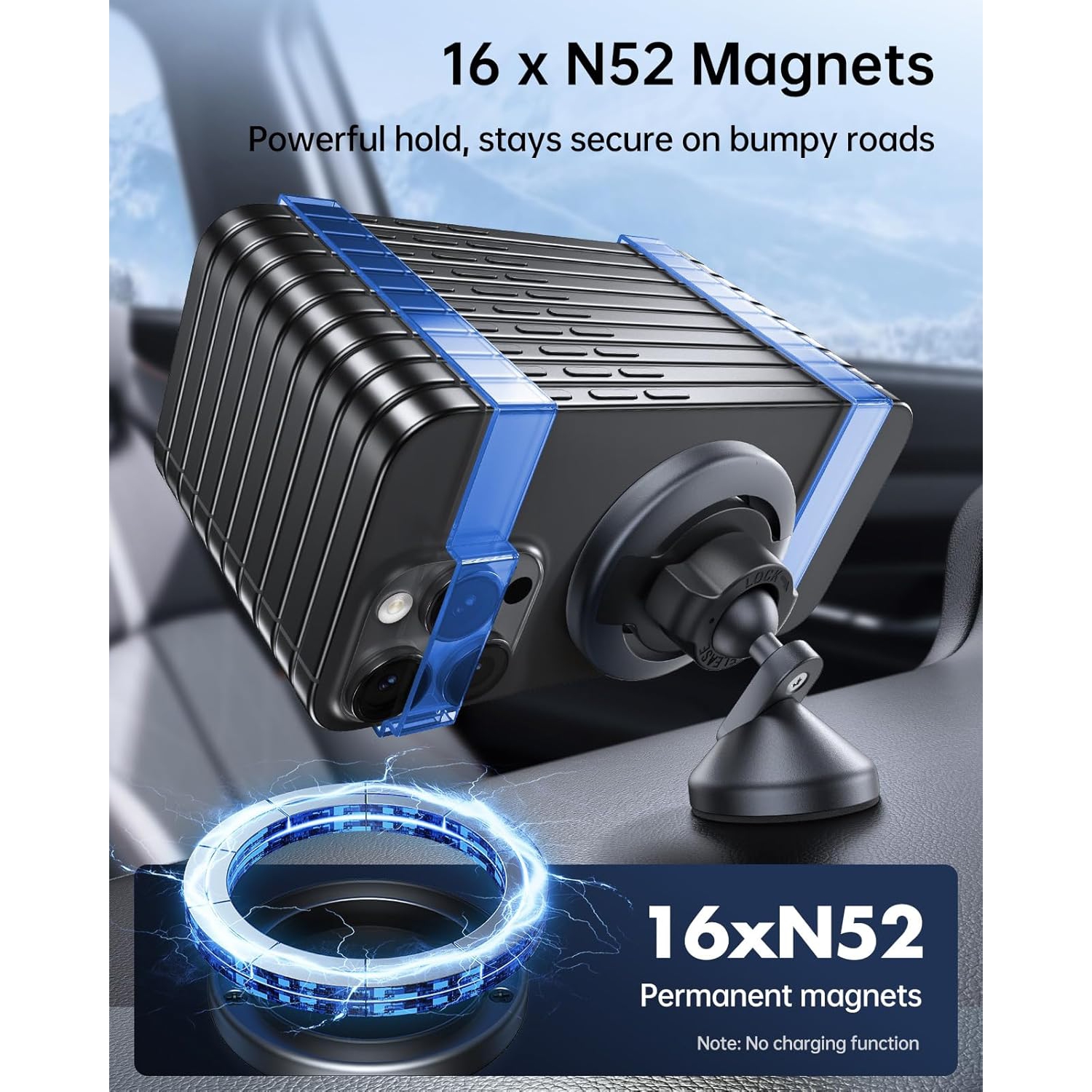 S for MagSafe Car Mount - 360 Rotation Magnetic Phone Holder for Car Dashboard, Strong Magnets Car Phone Holder Mount Compatible iPhone 16 Pro Max 15