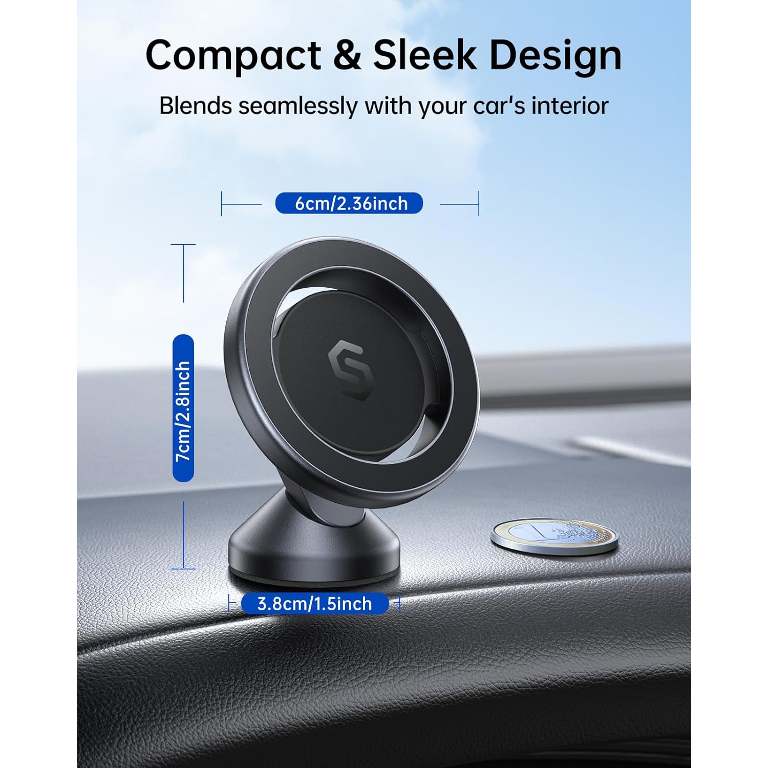 S for MagSafe Car Mount - 360 Rotation Magnetic Phone Holder for Car Dashboard, Strong Magnets Car Phone Holder Mount Compatible iPhone 16 Pro Max 15