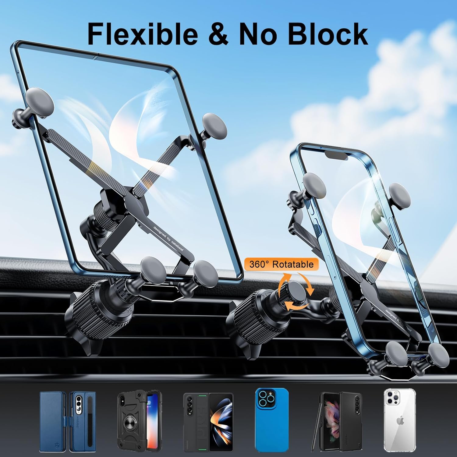 x Z Fold 4 Car Mount with Long Arm, Gravity Fold 4 Car Mount, [Thick Case Friendly] Cell Phone Holder Z Fold 3 Car Mount for Samsung Galaxy Z Fold 5