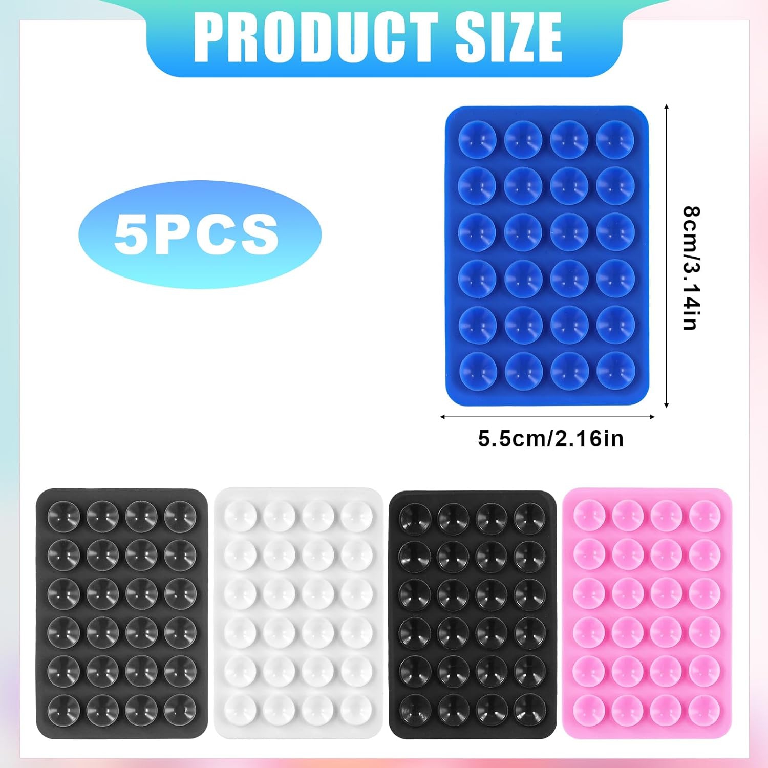 5pcs Phone Suction Holder, Silicone Suction Phone Case Adhesive Mount with 24 Suction Cups Hands-Free Sticky Phone Grip Accessory for Selfies and