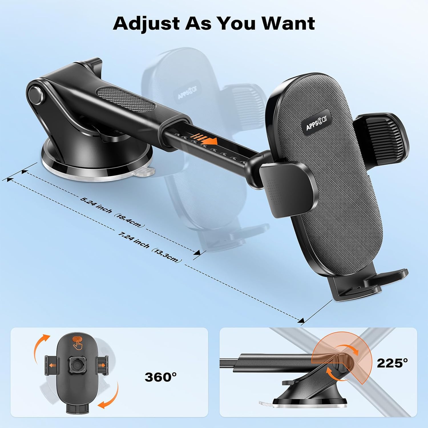A Suction Cup Phone Mount, Windshield/Dashboard/Air Vent Car Phone Holder Mount with Sticky Gel Pad, Compatible with iPhone, Samsung, All Cellphone,