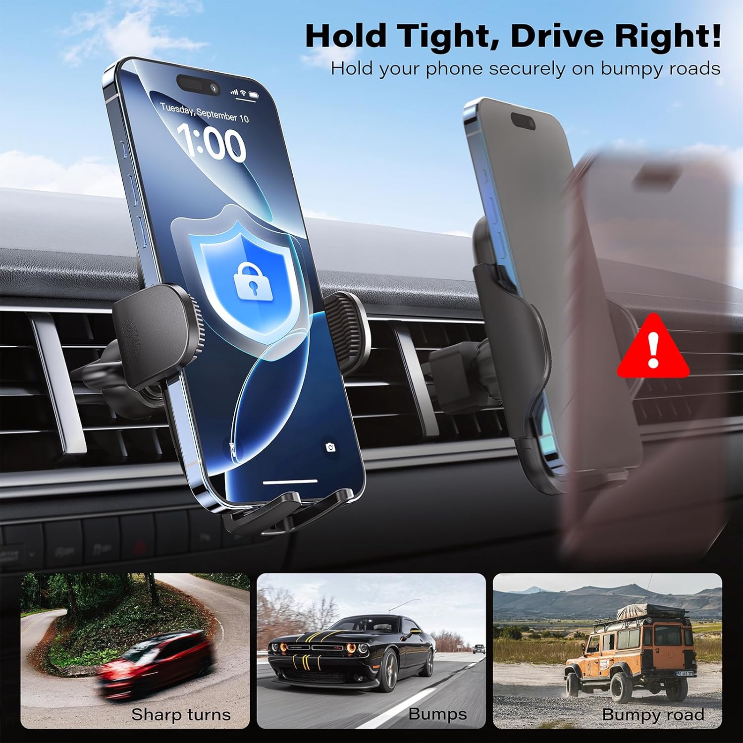 A Suction Cup Phone Mount, Windshield/Dashboard/Air Vent Car Phone Holder Mount with Sticky Gel Pad, Compatible with iPhone, Samsung, All Cellphone,