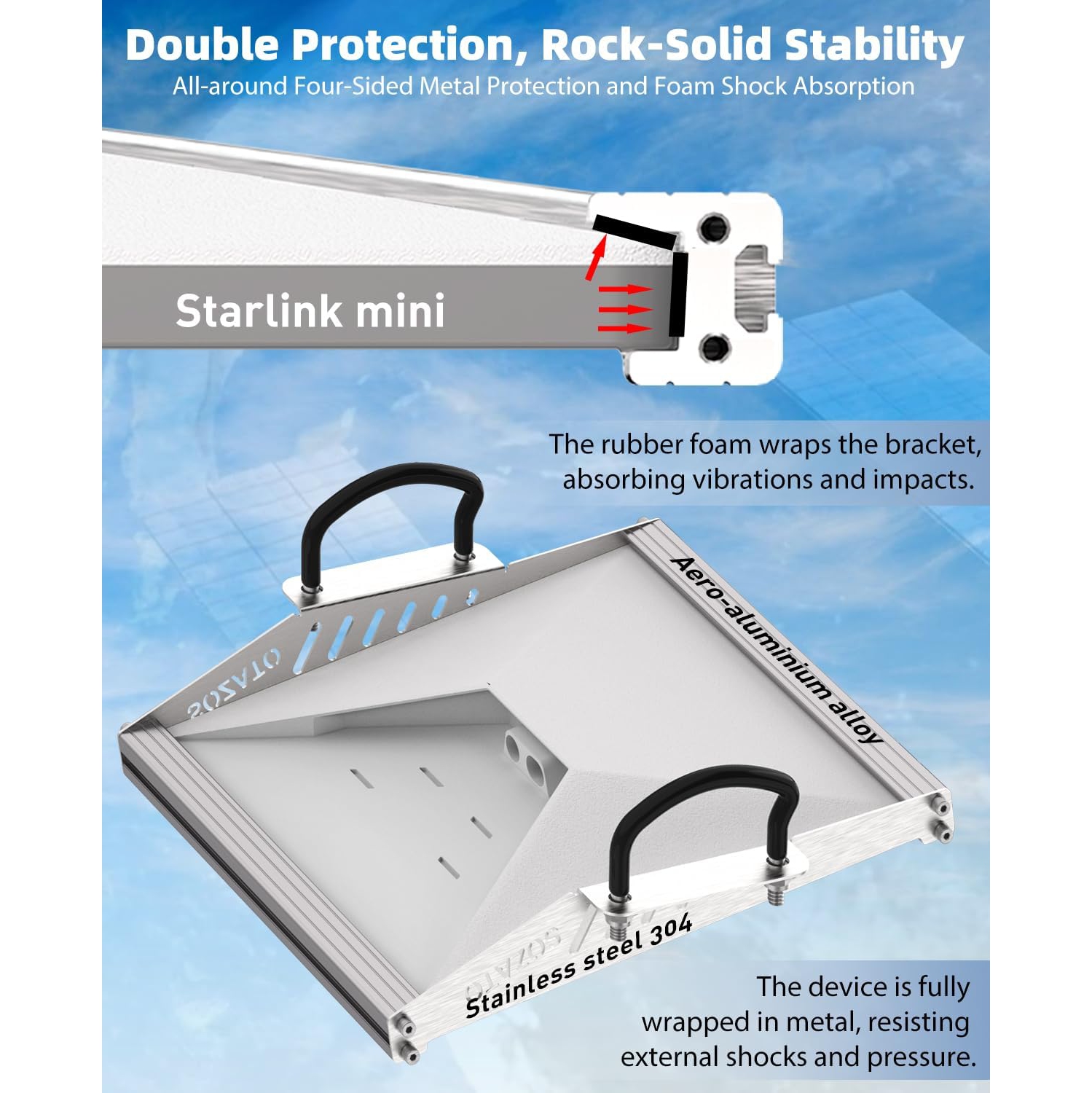 S Starlink Mini Car Mount,Starlink Mini Roof Rack Mounting Kit with Full Metal Protection,Shock-Absorbing Foam, Adjustable U-Bolt Clamps,Accessory