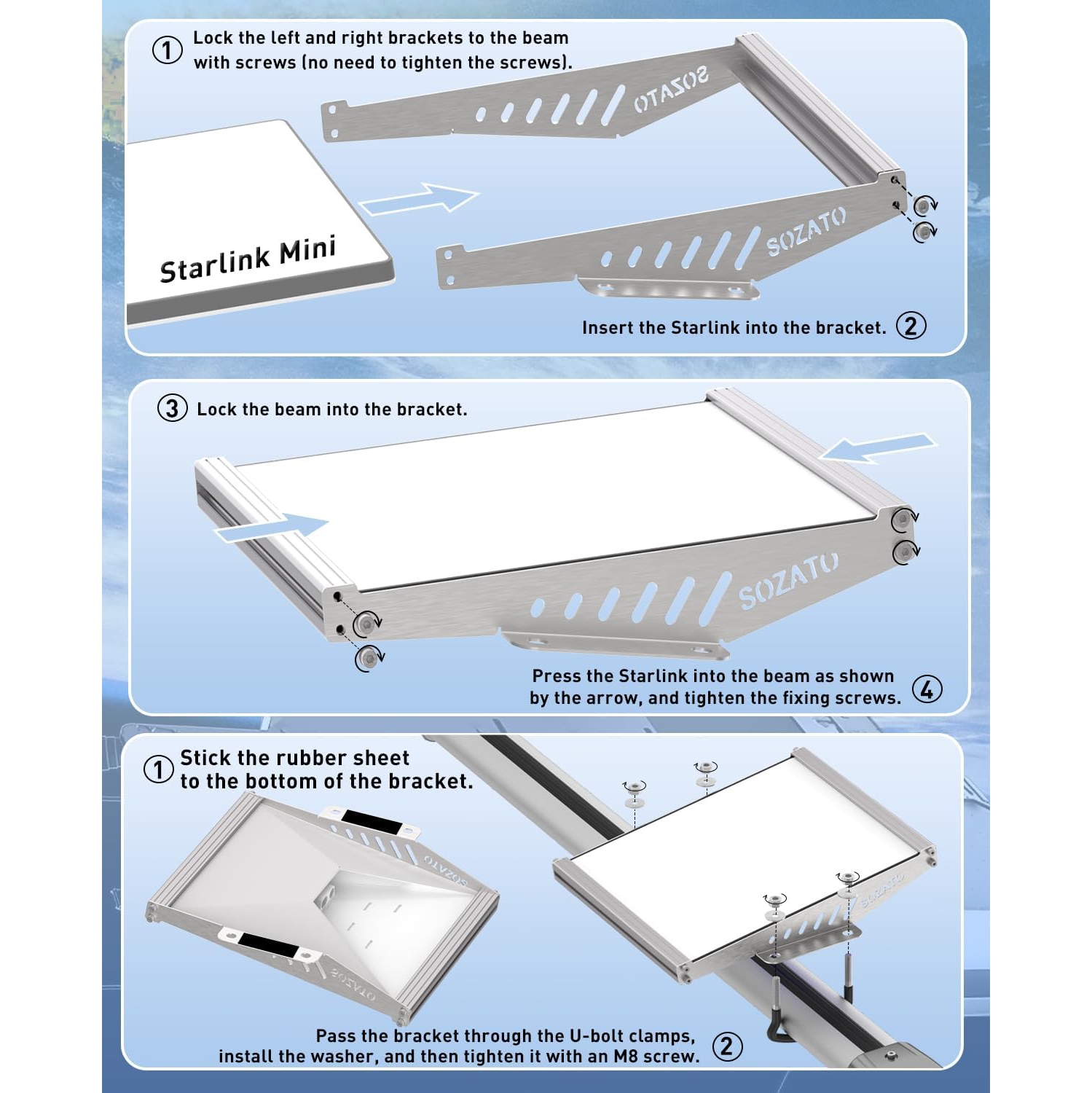 S Starlink Mini Car Mount,Starlink Mini Roof Rack Mounting Kit with Full Metal Protection,Shock-Absorbing Foam, Adjustable U-Bolt Clamps,Accessory
