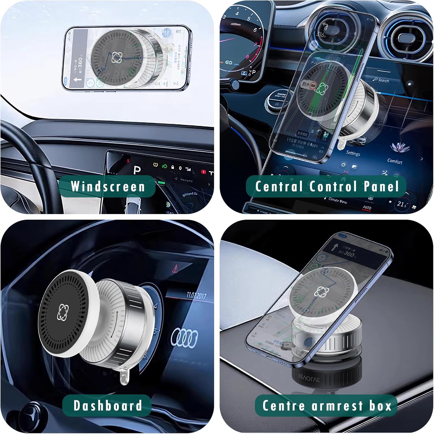 C 360° Adjustable Vacuum Magnetic Car Phone Holder for Magsafe, Auto Suction Cup Phone Mount for Windshield/Screen, Cell Phone Holders for Your Car