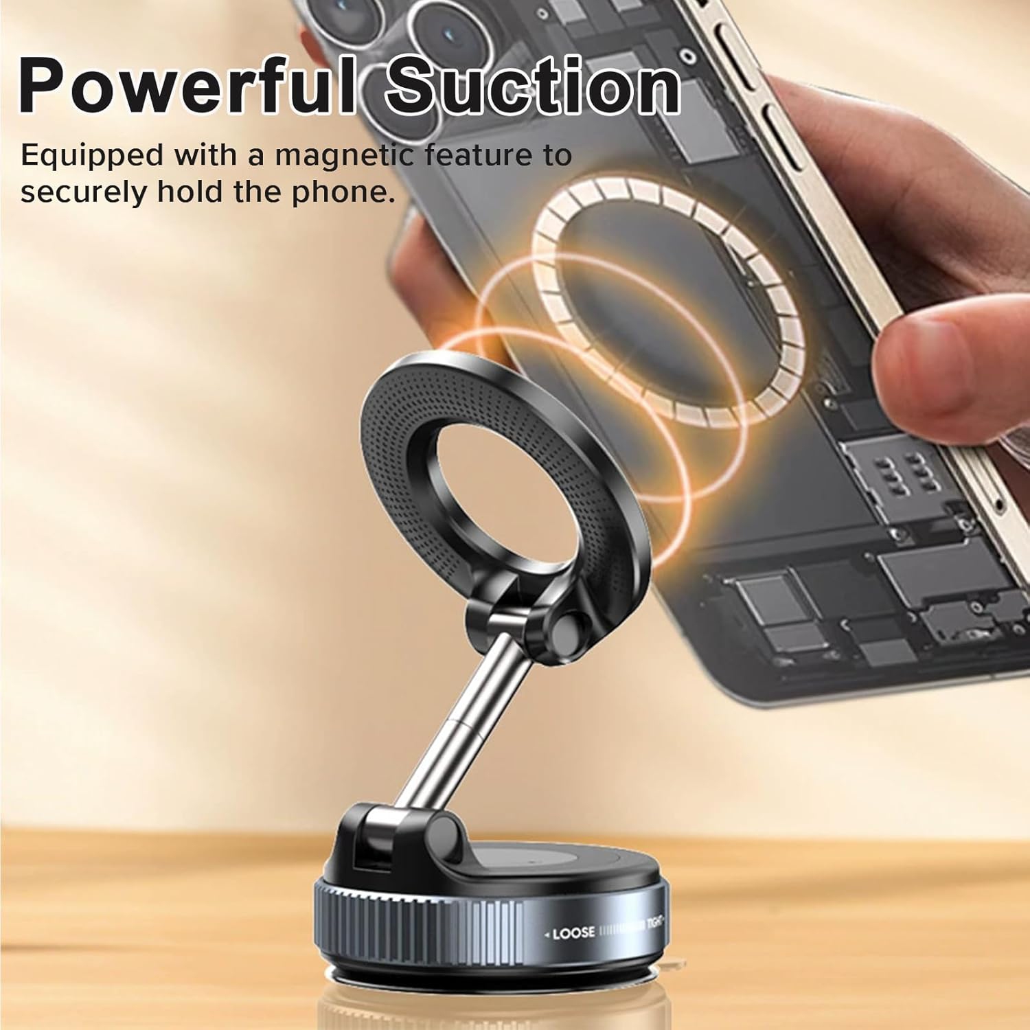 Car Mount Magnetic Phone Holder with Vacuum Suction – Compatible with All Smartphones and Vehicles, Ideal for Cars, Gyms, Mirrors, and Smooth Surfaces