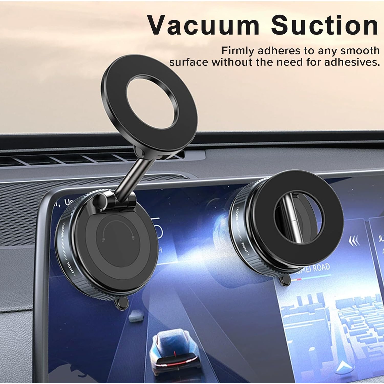 Car Mount Magnetic Phone Holder with Vacuum Suction – Compatible with All Smartphones and Vehicles, Ideal for Cars, Gyms, Mirrors, and Smooth Surfaces
