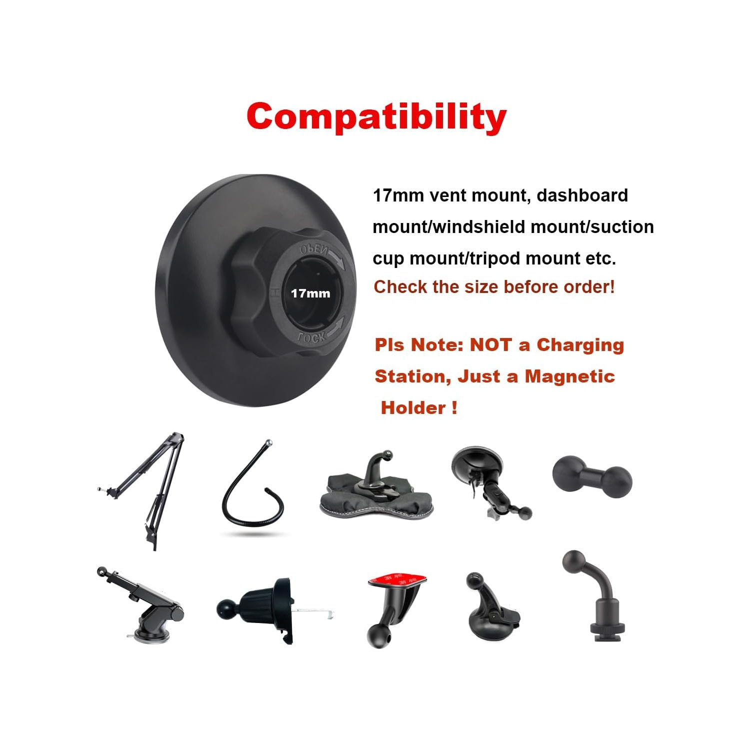 R Magnetic Phone Mount Base for MagSafe and 17mm Ball Mounts, Phone Car Mount Accessory [Upgrated Stronger Magnets]