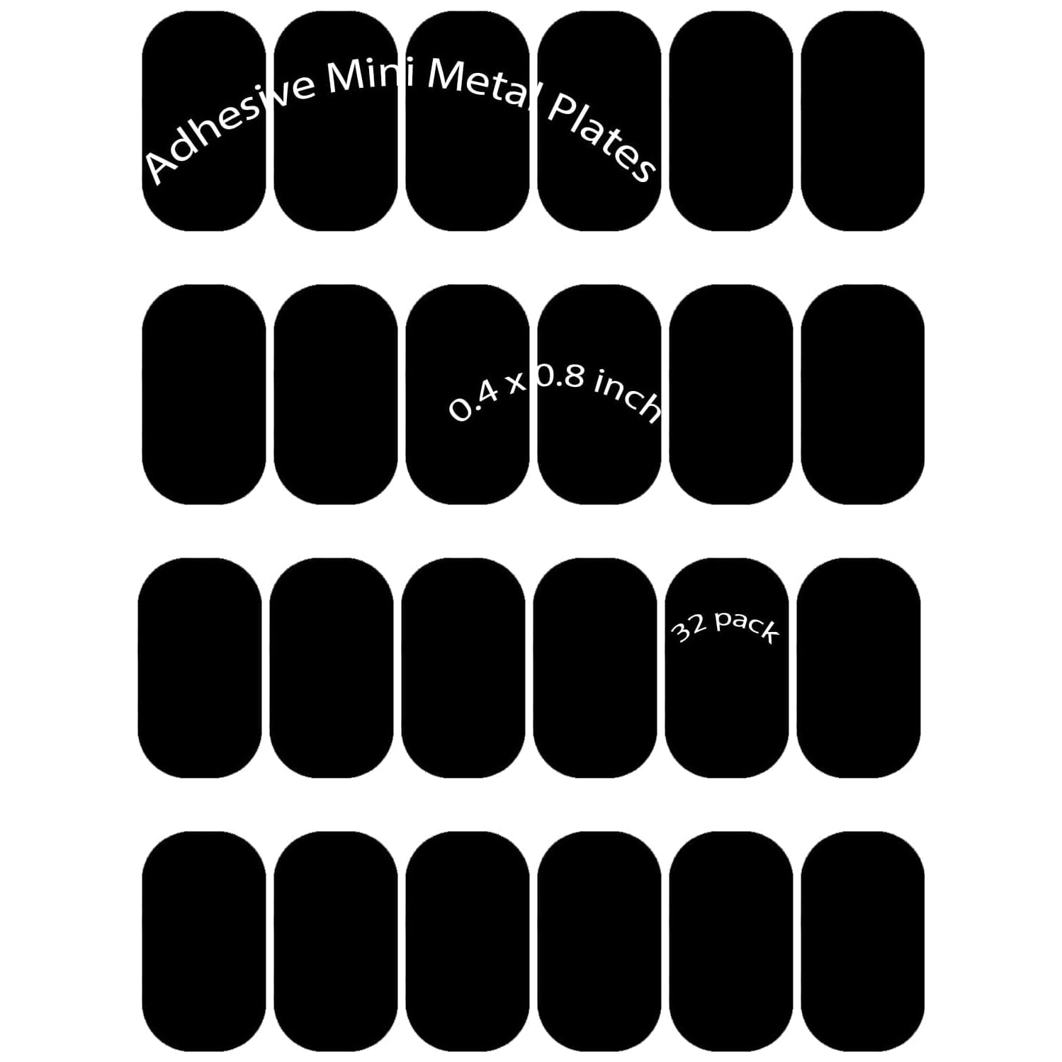 Mini Metal Plates for Magnetic Mount, Wall, Phone Holder, Case, Magnet, Crafts, DIY. Kit of 32 Black Small 0.4 x 0.8 Iron Discs with 3M Adhesive