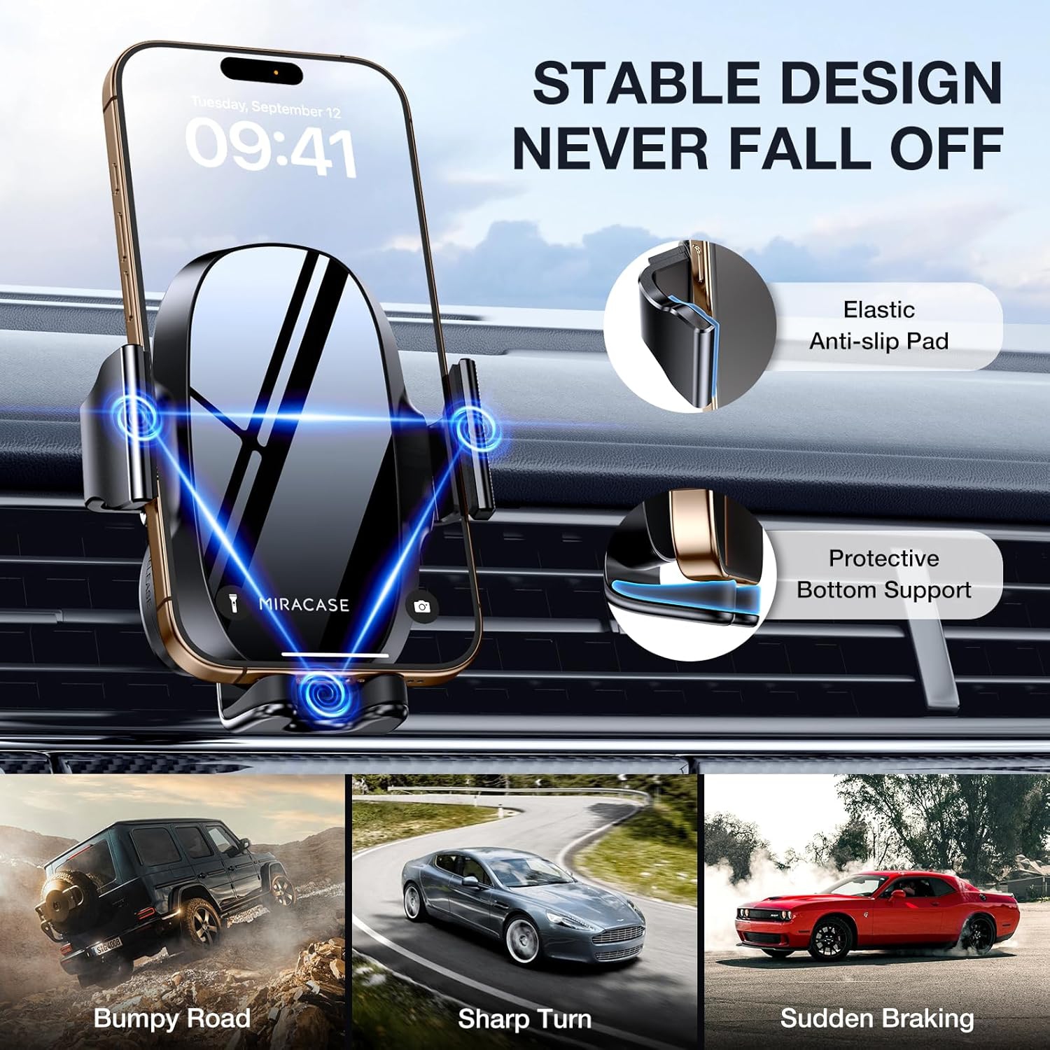 M Phone Holder for Car Air Vent(Stability via Clip & Metal Hook) Car Phone Holder Mount, 360°Cell Phone Holder Car Mount Fits iPhone 16 15 Pro Max 14