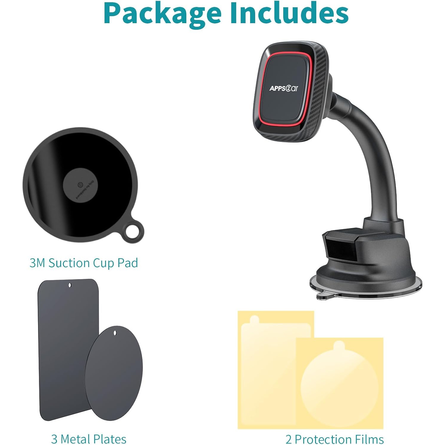 A Magnetic Phone Holder Car Dashboard Windshield Car Phone Holder Mount with Flexible Arm & Built-in Strong Magnets, Suction Cup Phone Holder for Car