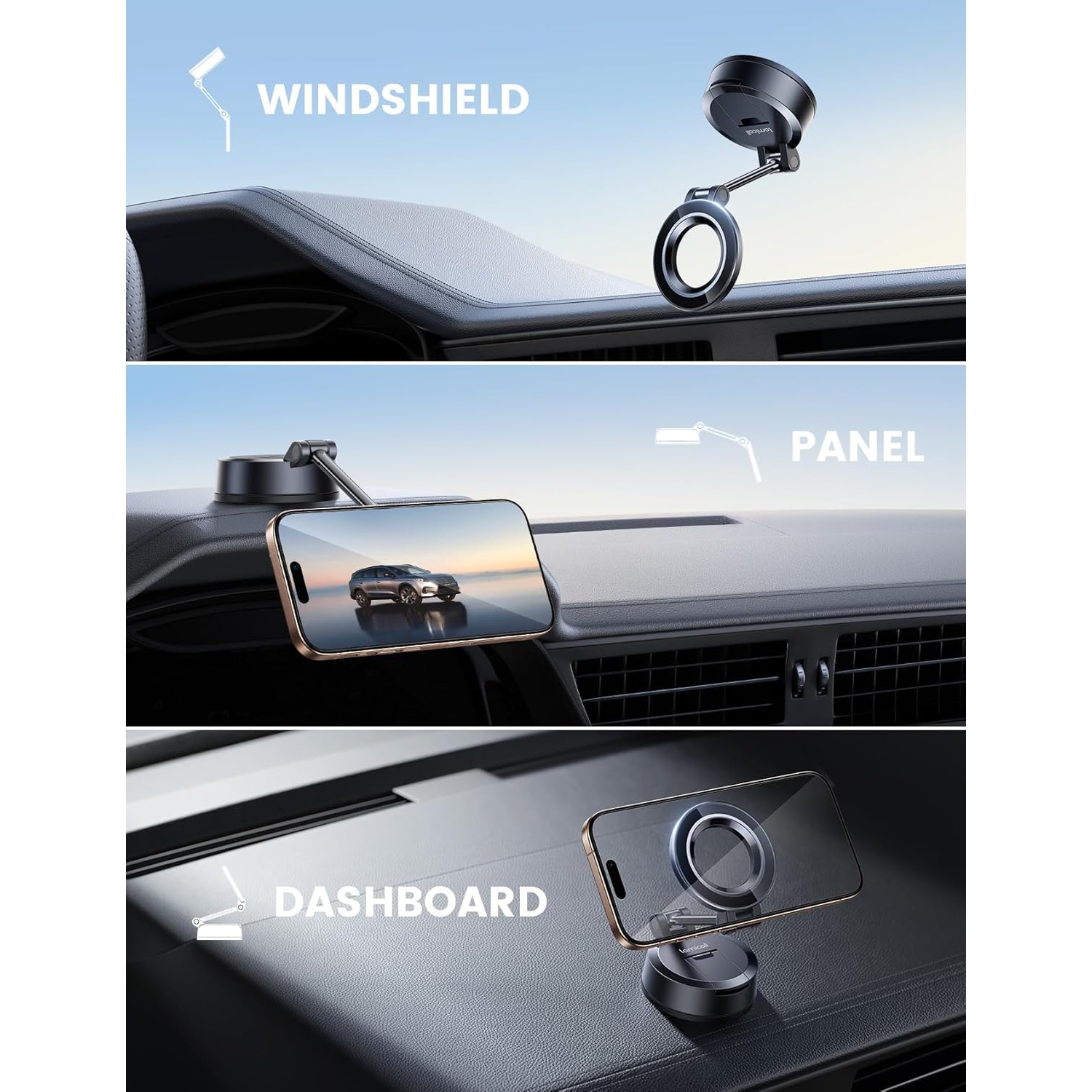 L for Magsafe Car Mount [70LBS Powerful Suction] Magnetic Phone Holder for Car, 360° Rotation Suction Cup Phone Mount Dashboard & Windshield for