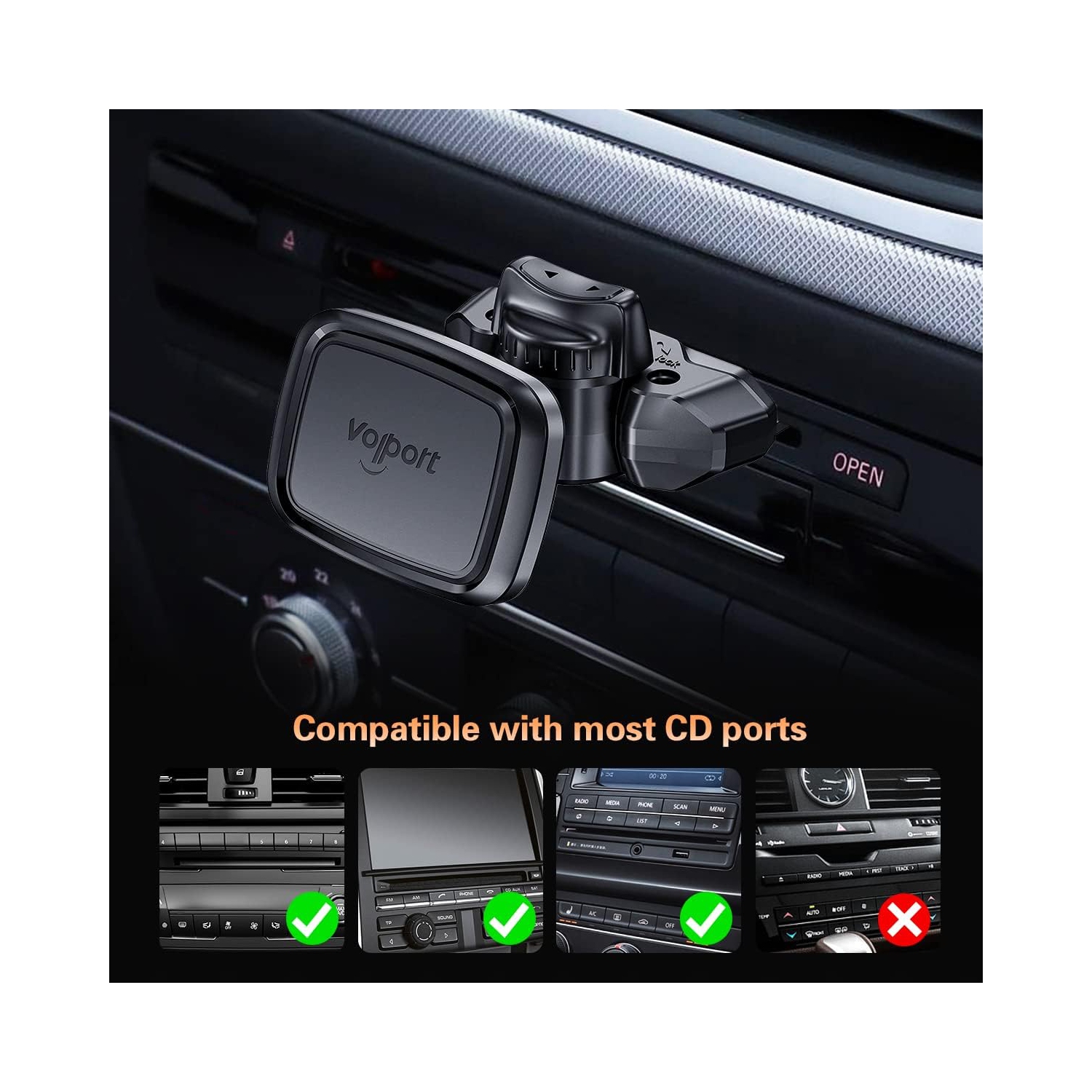 v CD Slot Magnetic Car Mount - Universal 360° Magnetic Holder for Smartphones, Mini Tablets, GPS - Compatible with iPhone 15/14/13/12/11 Pro Max,