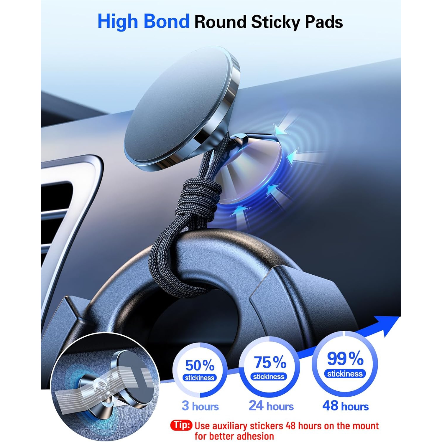 6Pcs Double Sided Adhesive Tape Replacement for Dashboard Car Magnetic Mount, 25mm(0.98in) Round Heat Resistant 3M Sticky Pad for Phone Ring Holder,