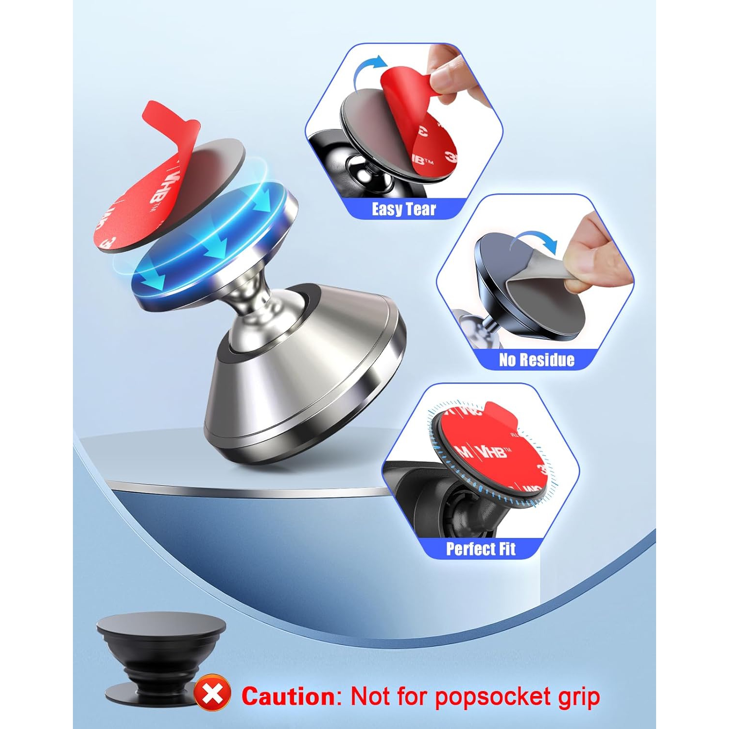 6Pcs Double Sided Adhesive Tape Replacement for Dashboard Car Magnetic Mount, 25mm(0.98in) Round Heat Resistant 3M Sticky Pad for Phone Ring Holder,