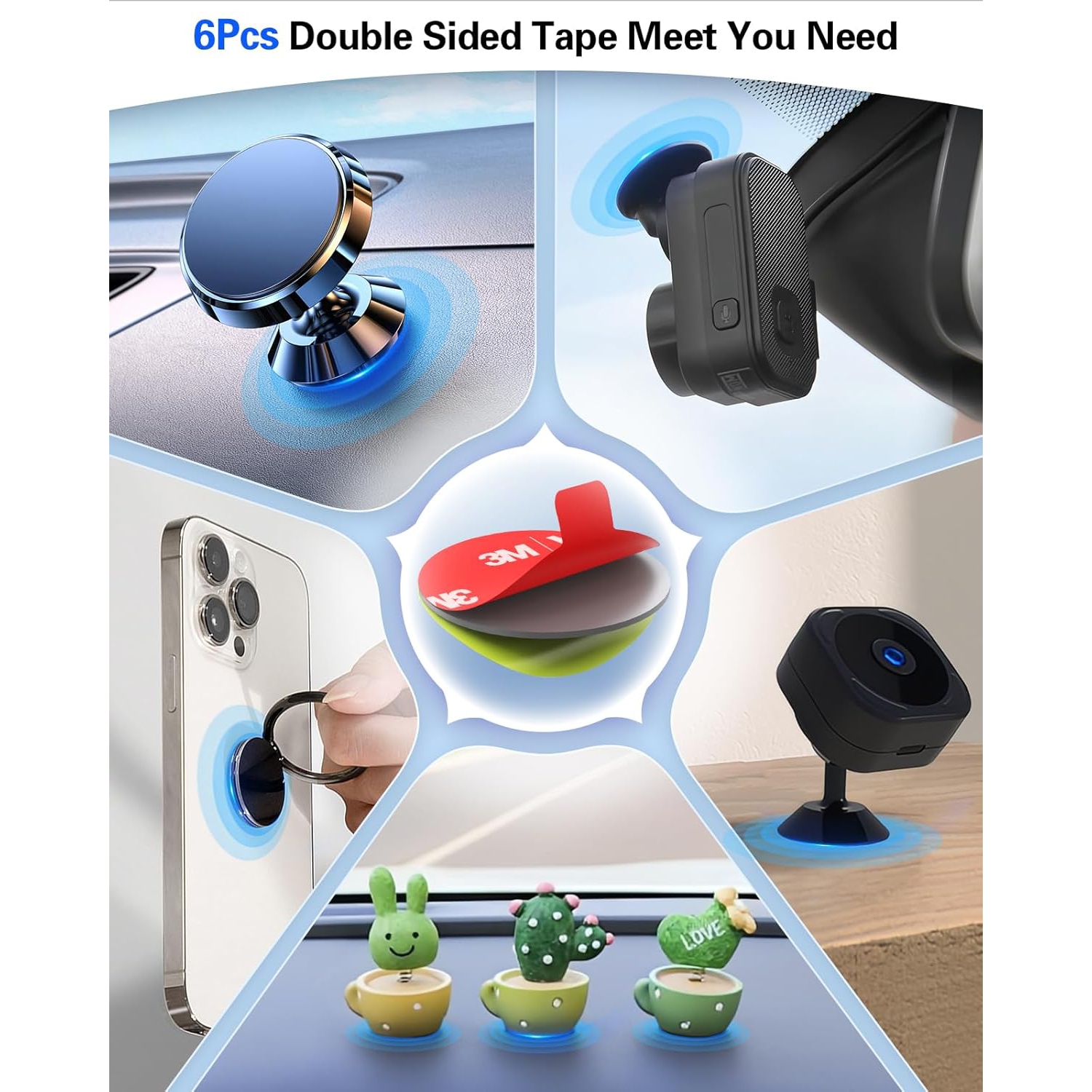 6Pcs Double Sided Adhesive Tape Replacement for Dashboard Car Magnetic Mount, 25mm(0.98in) Round Heat Resistant 3M Sticky Pad for Phone Ring Holder,