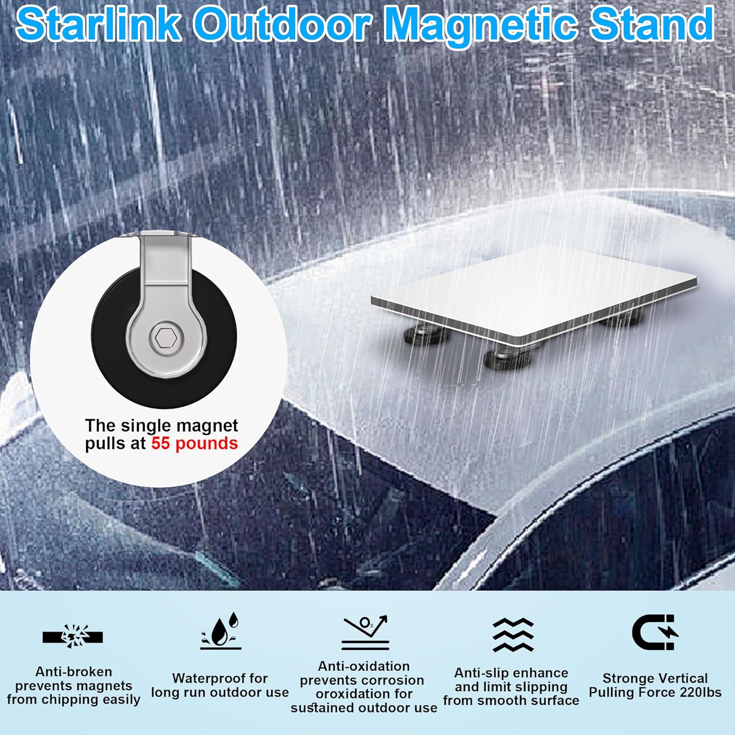 Starlink Mini Mount,Aluminum Alloy Starlink Mini Magnetic Mount,Portable Starlink Mini Car Mount for Metal Roof-Silver