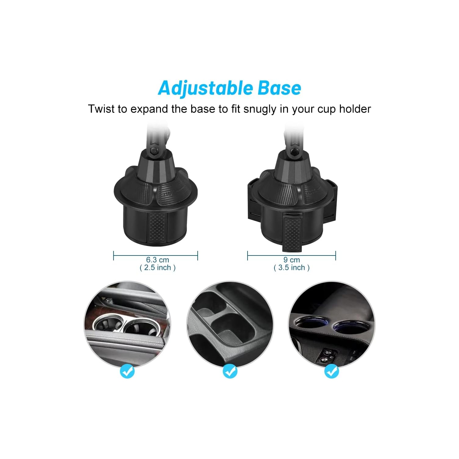 J Car Cup Holder Food Tray, Car Tray Table for Eating with Cell Phone Slot, Adjustable Car Snack Tray with 360° Rotating Swivel Arm and Adjustable