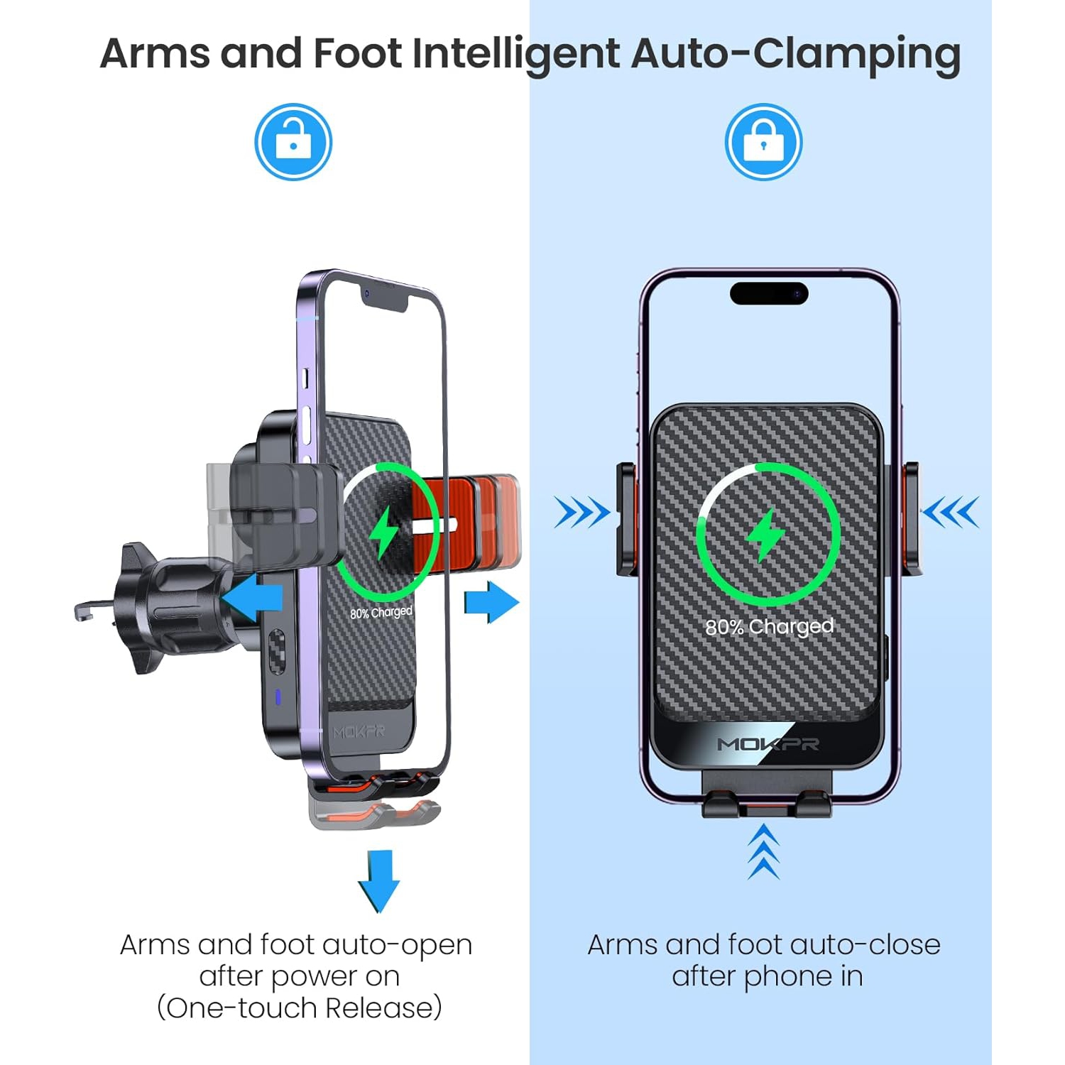 Wireless Car Charger, M Auto-Clamping Car Phone Holder Wireless Charger Air Vent Car Phone Mount fit for iPhone 16/15/14/13/13 Pro/12 pro/12/11/X/8,
