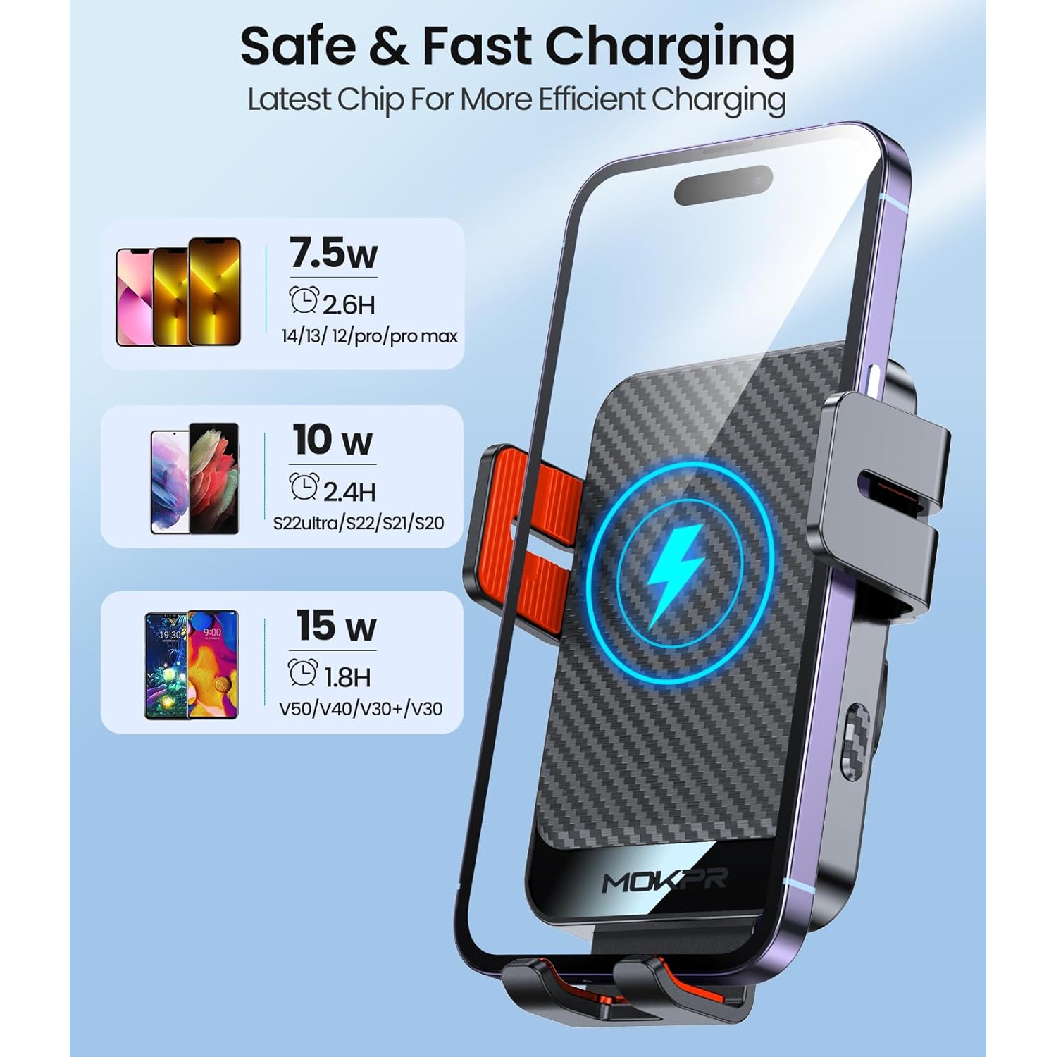 Wireless Car Charger, M Auto-Clamping Car Phone Holder Wireless Charger Air Vent Car Phone Mount fit for iPhone 16/15/14/13/13 Pro/12 pro/12/11/X/8,