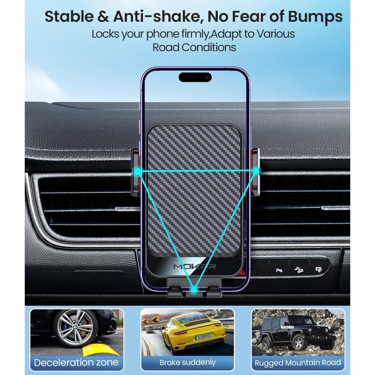 Wireless Car Charger, M Auto-Clamping Car Phone Holder Wireless Charger Air Vent Car Phone Mount fit for iPhone 16/15/14/13/13 Pro/12 pro/12/11/X/8,