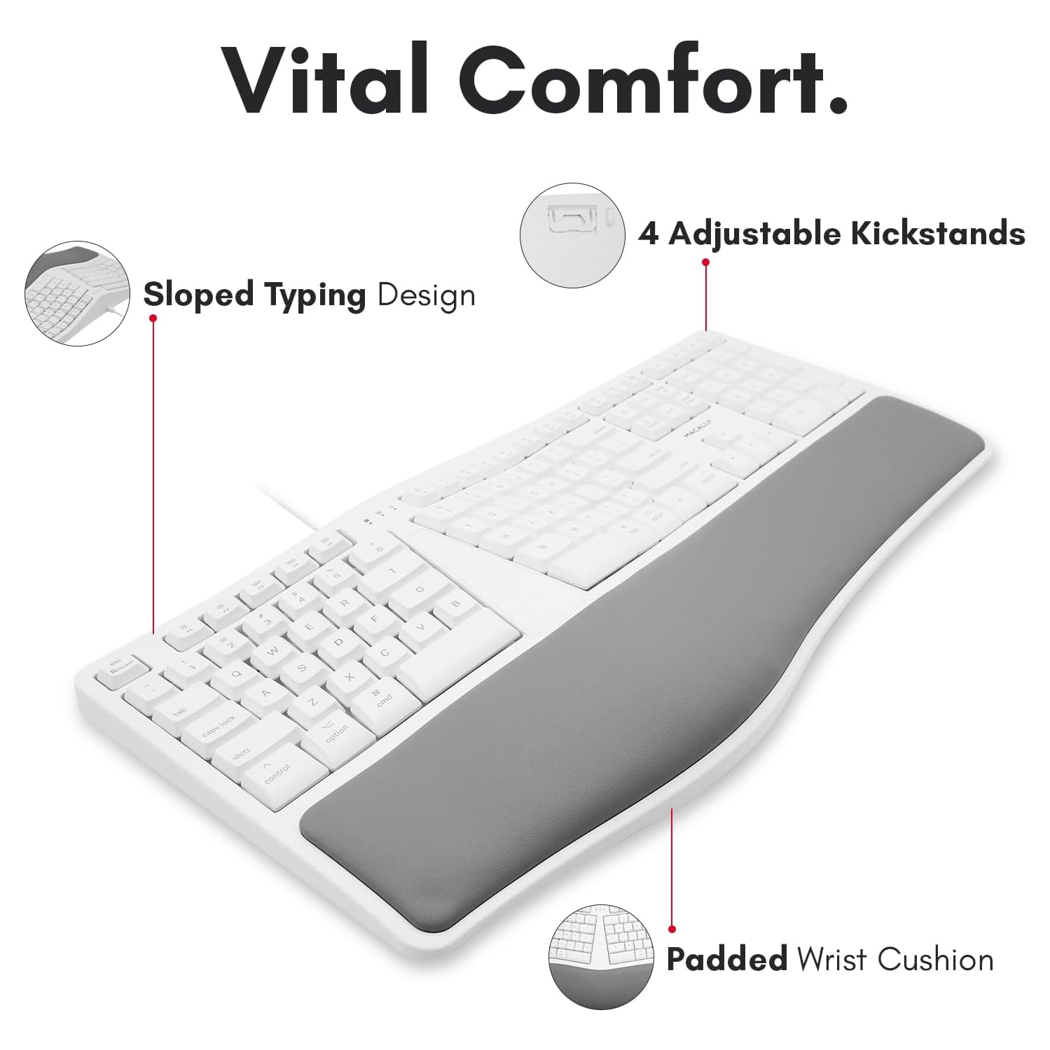 Refurbished - Macally MERGOKEY Ergonomic USB Wired Keyboard with Palm Rest | Designed for Mac | Split & Sloped Layout – Ideal for Mac Users,
