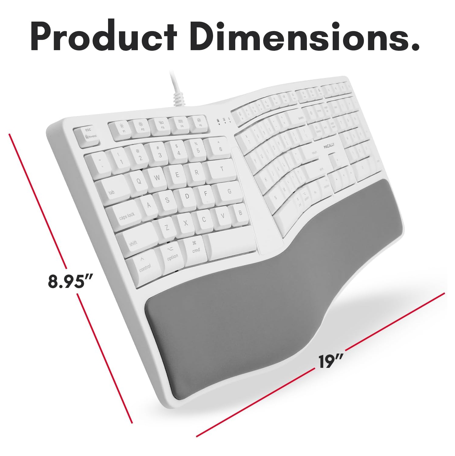 Refurbished - Macally MERGOKEY Ergonomic USB Wired Keyboard with Palm Rest | Designed for Mac | Split & Sloped Layout – Ideal for Mac Users,
