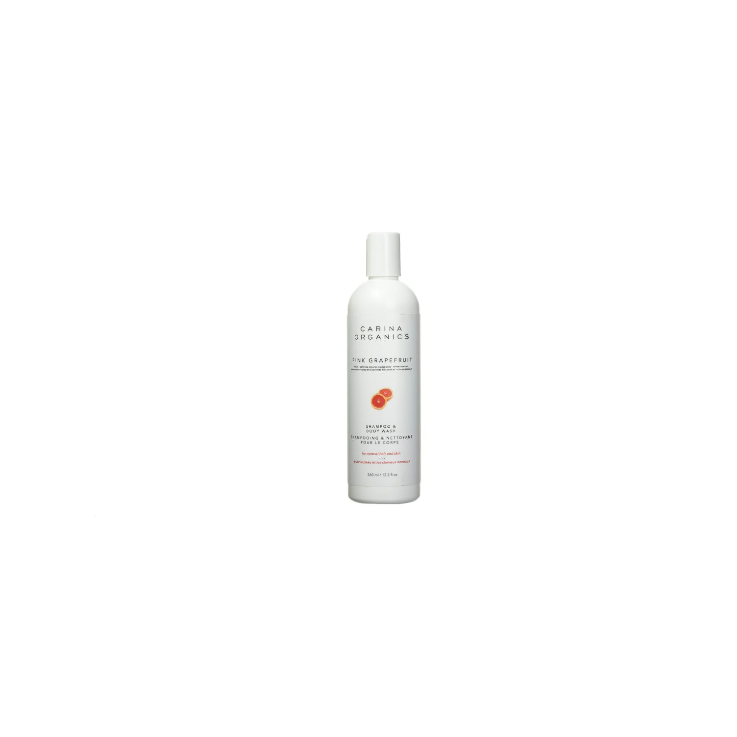Carina Organics – Shampooing et nettoyant pour le corps au pamplemousse rose, 360&nbsp;ml, blanc