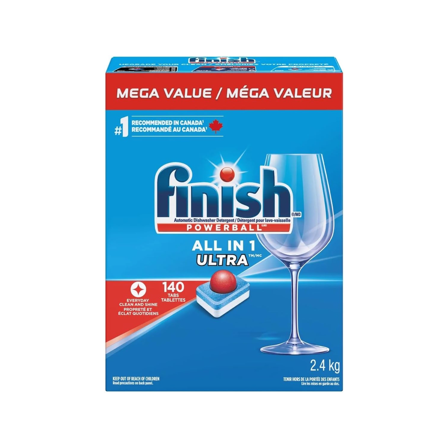Fini, détergent pour lave-vaisselle tout-en-1 Ultra Powerball avec 140 onglets