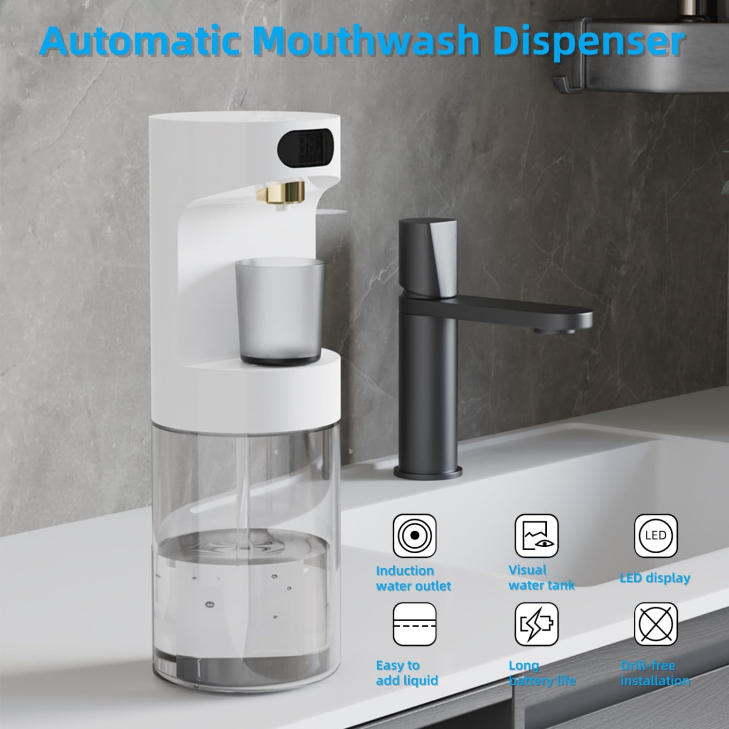 Distributeur automatique de rince-bouche pour salle de bain, distributeurs de lavage à la bouche électriques sans contact 20,29&nbsp;oz Accessoires