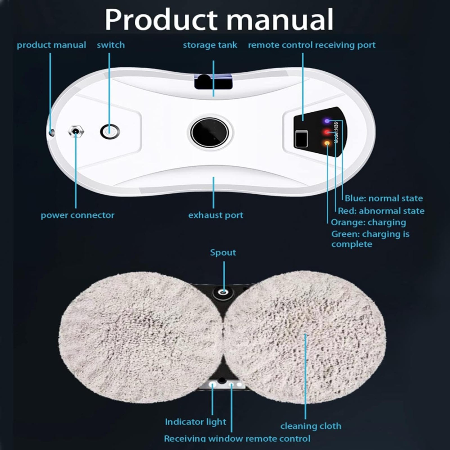 Robot nettoyeur de fenêtres, nettoyant de fenêtres intelligent à vaporisation automatique avec télécommande, pour toutes les surfaces lisses, avec